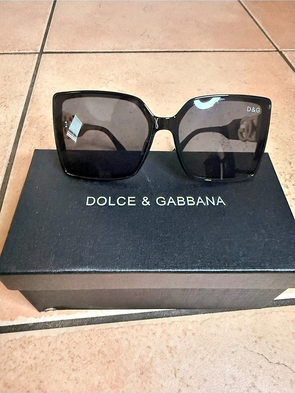 Dolce & Gabbana DG Logo Oversized Square Sunglasses Black & Gold